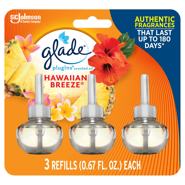 PlugIns Refills Air Freshener, Scented and Essential Oils for Home and Bathroom, Hawaiian Breeze, 2.01 Fl Oz, 3 Count