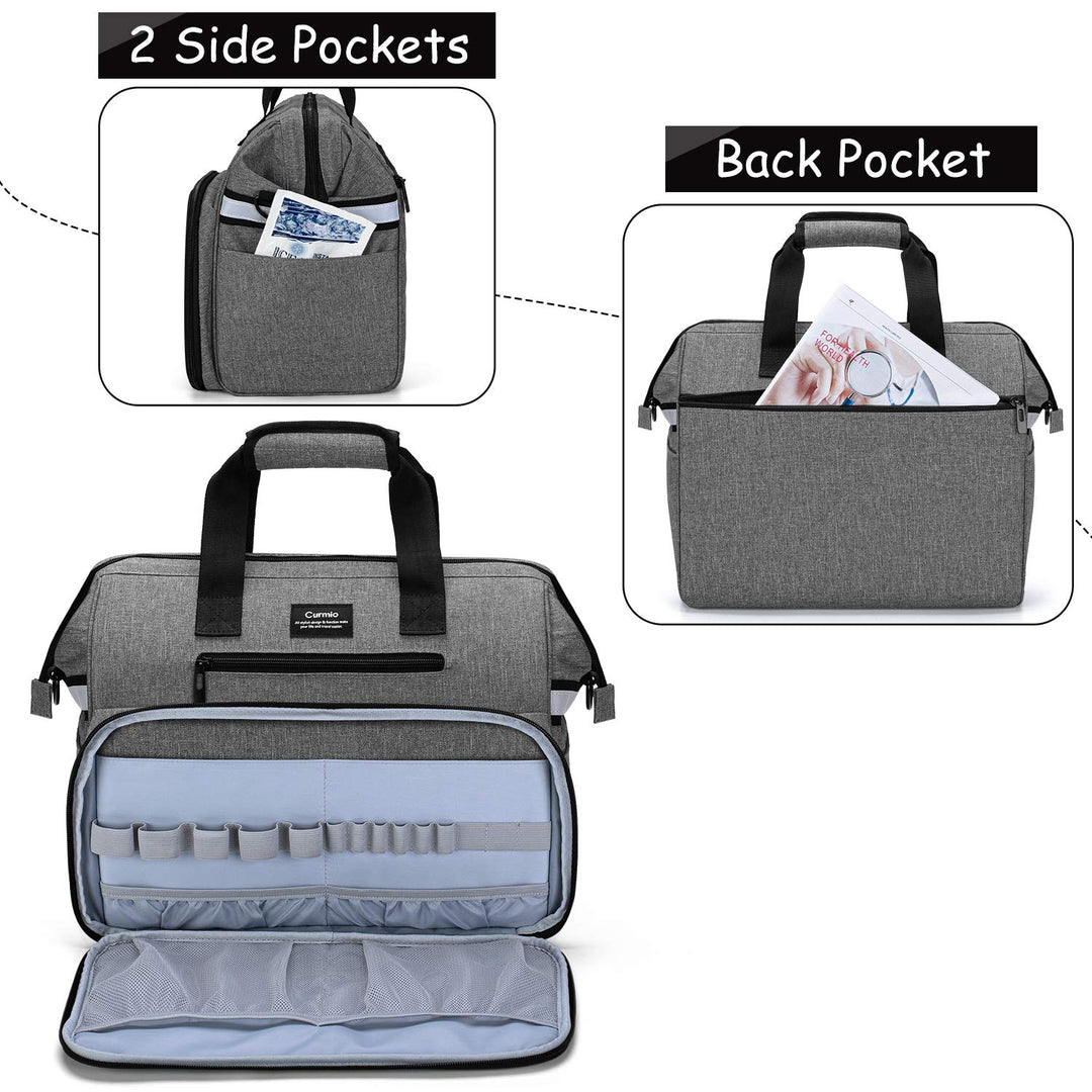 Home Health Nurse Bag, Medical Supplies Bag with Padded Laptop Sleeve for Home Visits, Health Care, Hospice, Bag ONLY, Gray (Patent Pending)