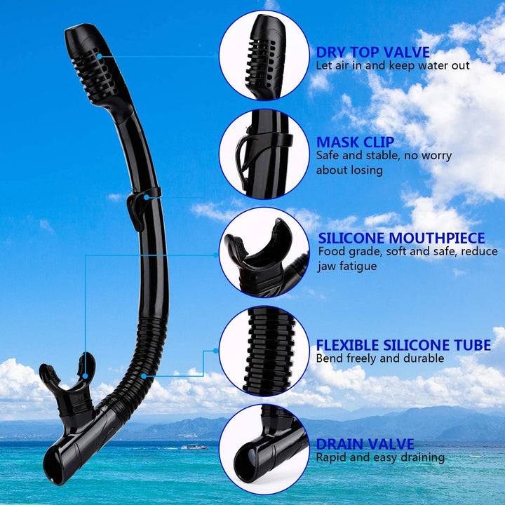 Dry Snorkel Easy Breath Diving Snorkel for Snorkeling Scuba Diving Swimming with Top Dry Valve and Food Grade Silicone Mouthpiece for Adult Youth(All Black)