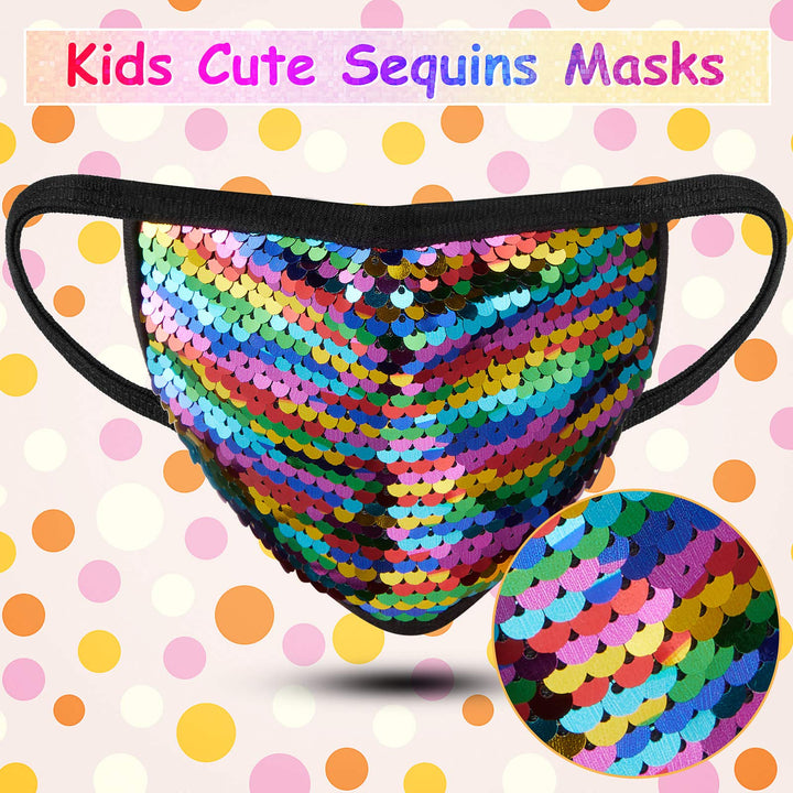 7 Pieces Kids Sequin Glitter Mask Children Crystal Sequin Face Covering Masquerade Face Covering Glitter Reusable Washable Face Covering for Kids