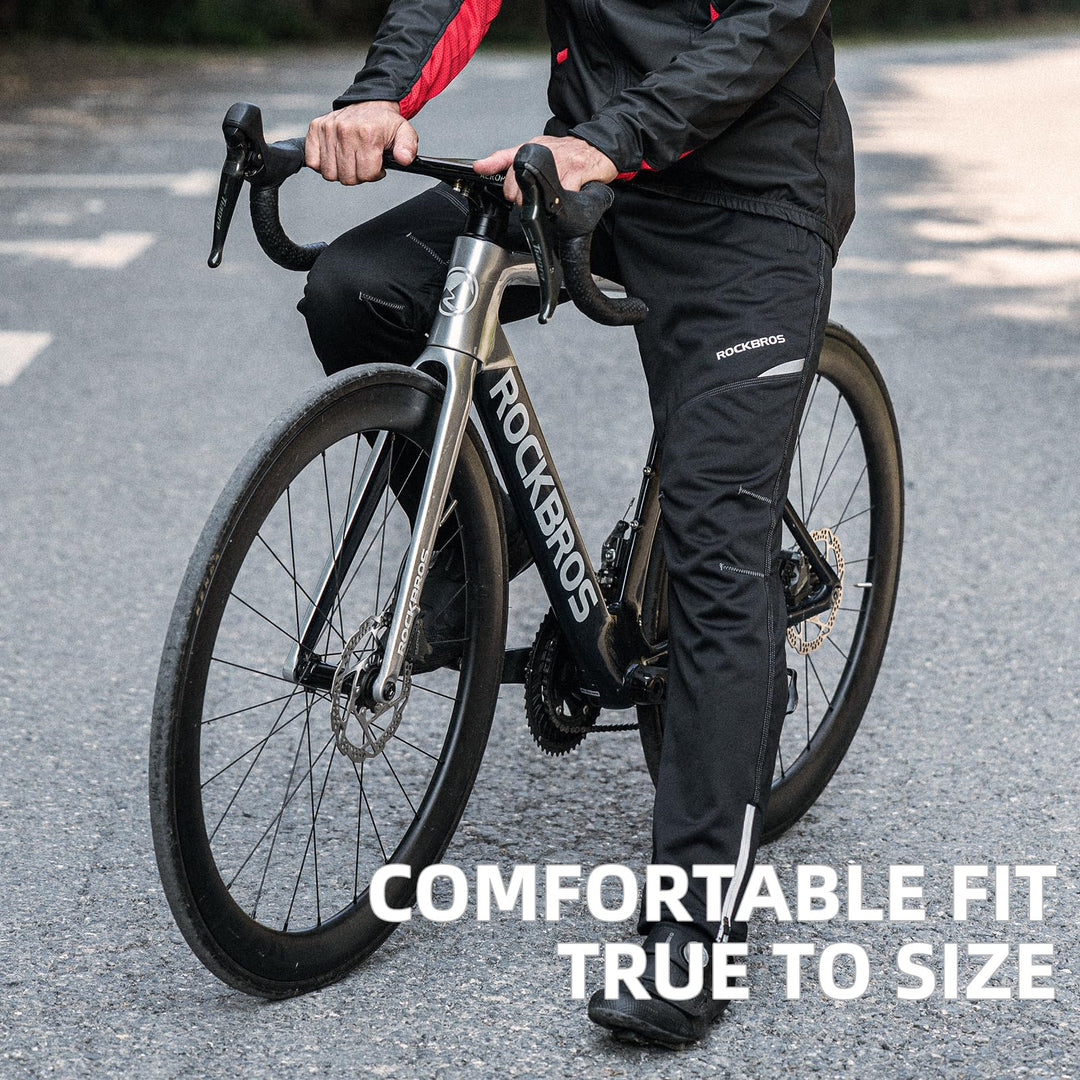 Cycling Pants for Men Windproof Thermal Fleece Winter Athletic Bike Pants Cold Weather for Running Hiking Black