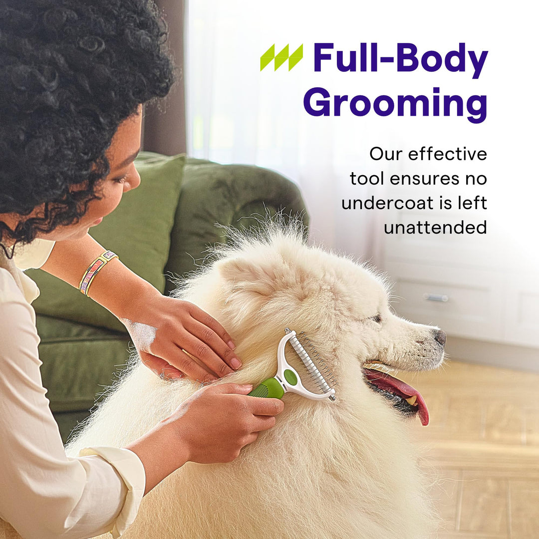 Undercoat Rake for Dogs & Cats - Double Sided Comb for Detangling and Removing Knots - 2 Sided Dematting Tool - Deshedding Brush for Grooming Pets with Long Hair Prone to Matting - Ebook Guide