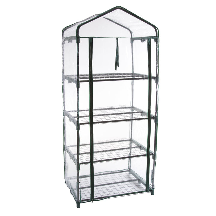 Outdoor Greenhouse ' 63-Inch Hot House with PVC Cover and 4-Tiers of Metal Plant Shelves
