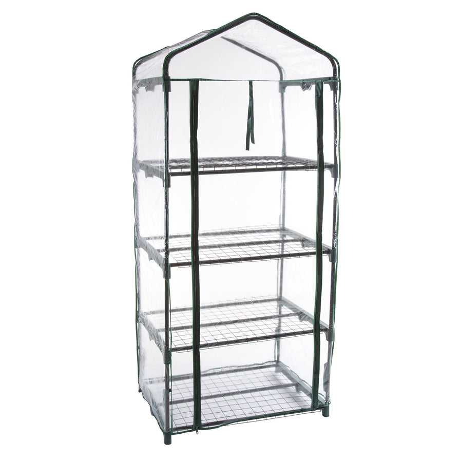 Outdoor Greenhouse ' 63-Inch Hot House with PVC Cover and 4-Tiers of Metal Plant Shelves