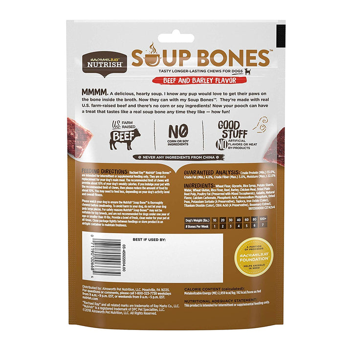 Rachael Ray Soup Bones Dog Treats, Beef & Barley Flavor, 3 Bones (Pack of 8)