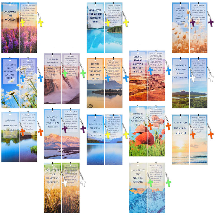 30 Pieces Bookmarks Christian with Cross Pendants Bible Verse Scripture Religious Book Mark with Inspirational Quotes Christmas Church Gifts Sunday School Supplies for Teens Adult(Warm Pattern)