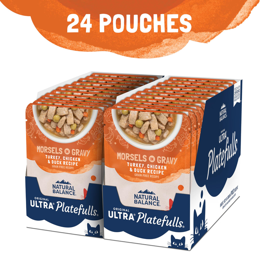 Original Ultra Platefulls Adult Grain-Free Wet Cat Food, Turkey, Chicken & Duck Recipe in Gravy, 3 oz (Pack of 24)