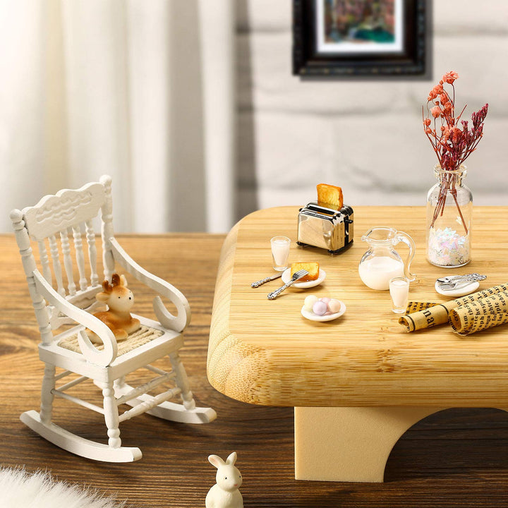 22 Pieces 1:12 Scale Miniatures Dollhouse Kitchen Accessories, 3 Miniature Scene Mode Drinks Set, Scene Model Toast Machine with 2 Toast, 16 Mini Doll Plates Knife Fork Spoons (Milk)