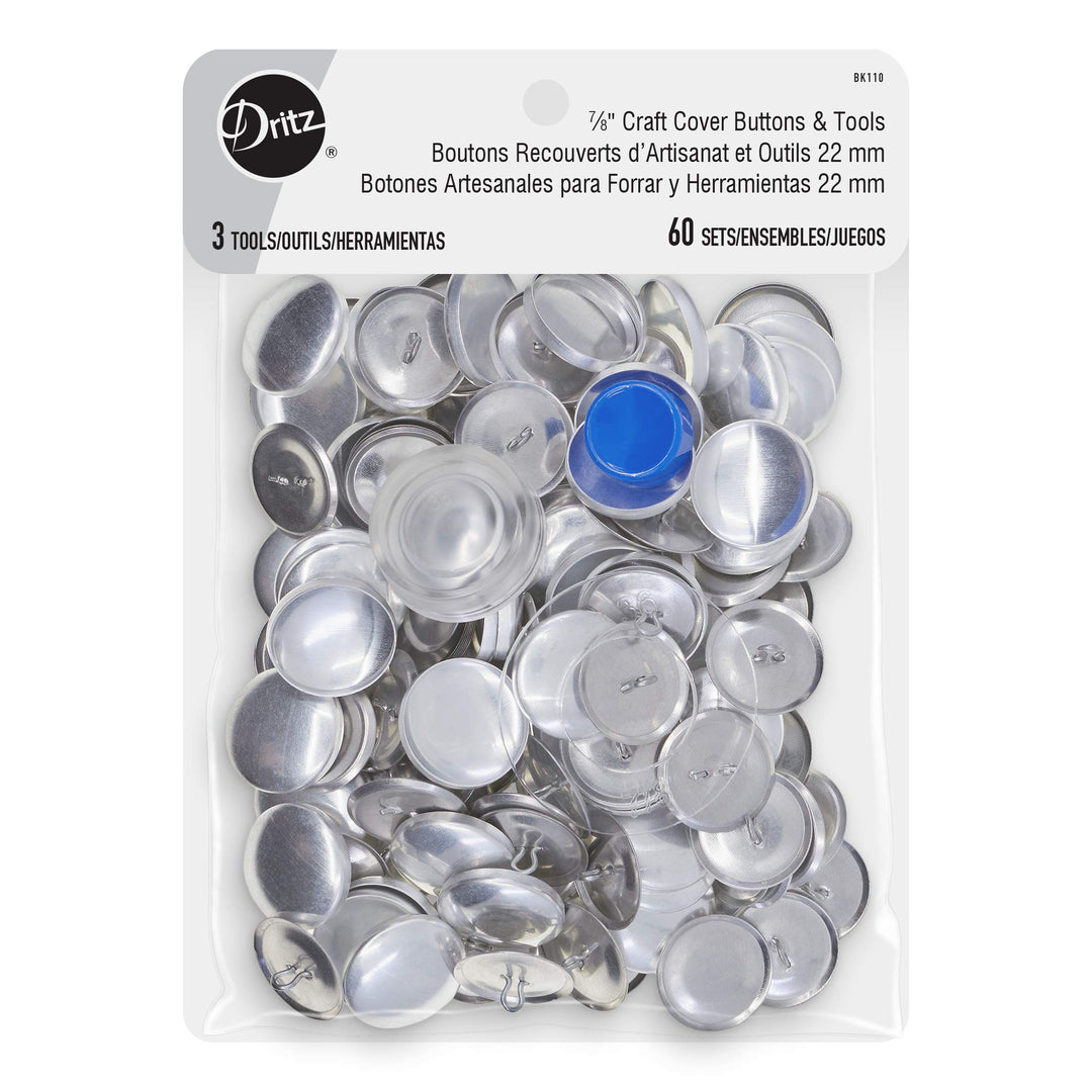 Cover Button Kit Size 36 Includes Template, Tools & Buttons Fasteners, 7/8, 60ct, None, Nickel