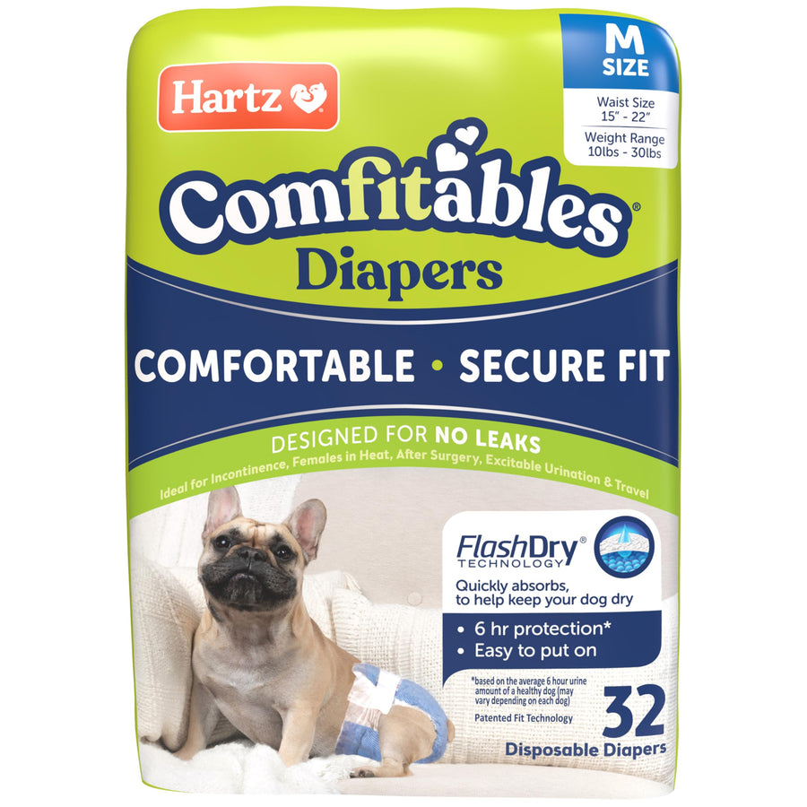 Disposable Dog Diapers, Size M 32 count, Comfortable & Secure Fit, Easy to Put On