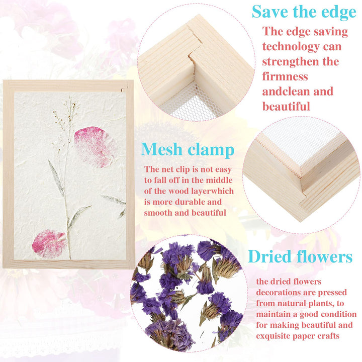 8 Pieces Paper Making Screen Kit Include 7.5 x 9.8 Inches Wooden Paper Making Frame Mould Papermaking Screen Printing Frame Dried Flowers Sponge with Replacement Mesh Cloth for DIY Paper Craft