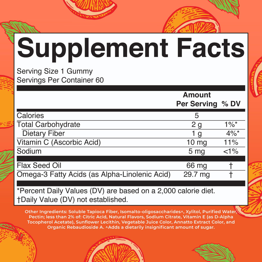 Vegan Omega 3 Gummies for Adults | 2 Month Supply | Sugar Free Supplement with Vitamin C | Flaxseed Oil Immune Support | Overall Wellness | No Fish Taste | 60 Count