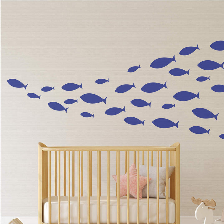 Ocean Fish Wall Decal- Under The Sea Vinyl Wall Stickers for Kids Room Bedroom Bathroom Nursery Decor-DARK BLUE
