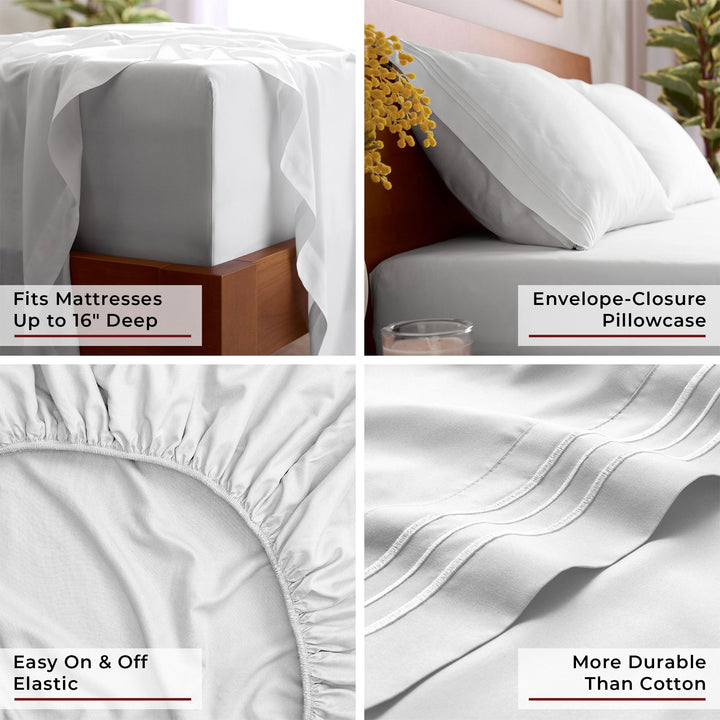 Queen Sheets Set - 4 PC Iconic Collection Bedding - Hotel Luxury, Extra Soft, Cooling Bed Sheets - Wrinkle, Fade, Stain Resistant (Queen, White)