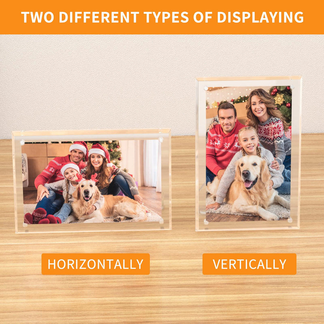 4x6 Picture Frame, Acrylic Clear Photo Frame with Magnets for Tabletop Display, 2 Pack