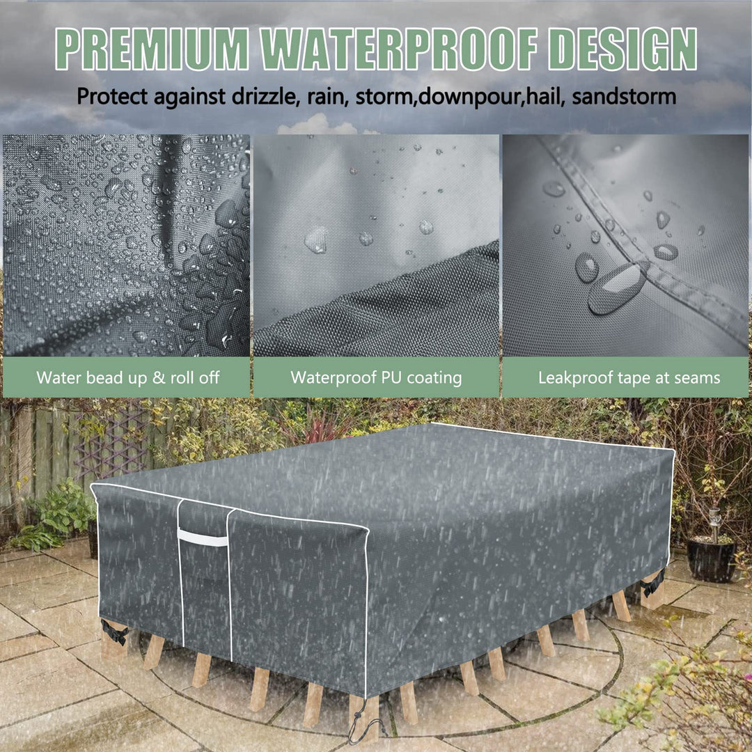 Patio Furniture Covers, Waterproof Outdoor Furniture Cover, 500D Heavy Duty, All Weather Protection Rectangular Patio Furniture Cover for Outdoor Furniture Set, 98 L x 78 W x 29 H -Grey