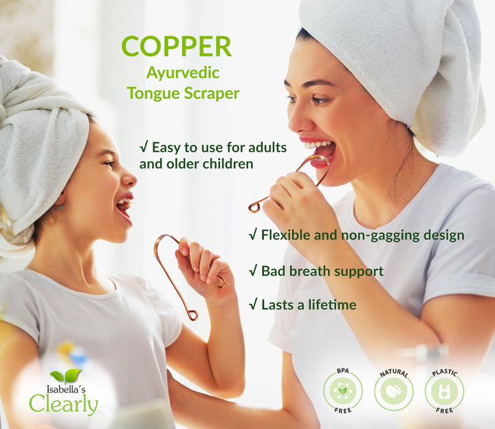 Isabella's Clearly COPPER Tongue Scraper Cleaner | 100% Pure Heavy Duty Metal, BPA Free, Easy to Use for Adults and Kids | Natural Oral Care for Fresh Breath and Improved Oral Hygiene