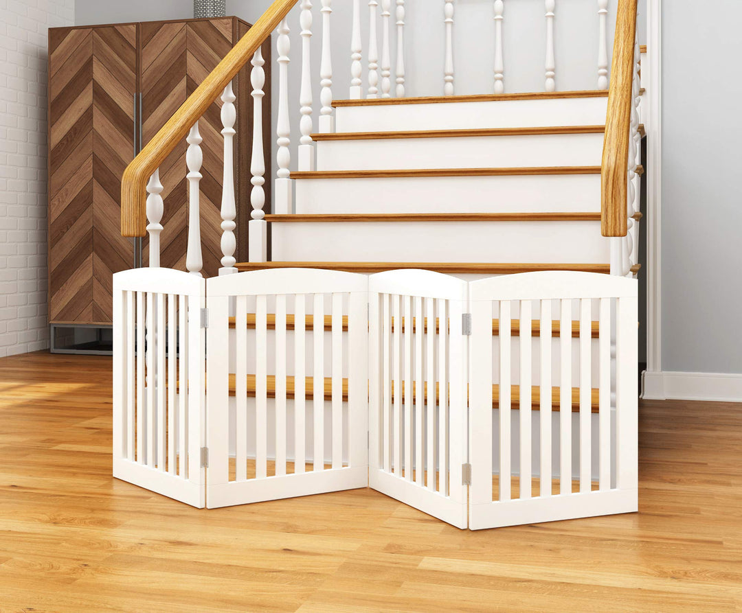 Wooden Freestanding Foldable Pet Gate for Dogs, 24 inch 4 Panels Step Over Fence, Dog Gate for The House, Doorway, Stairs, Extra Wide (White, 24 Height-4 Panels)
