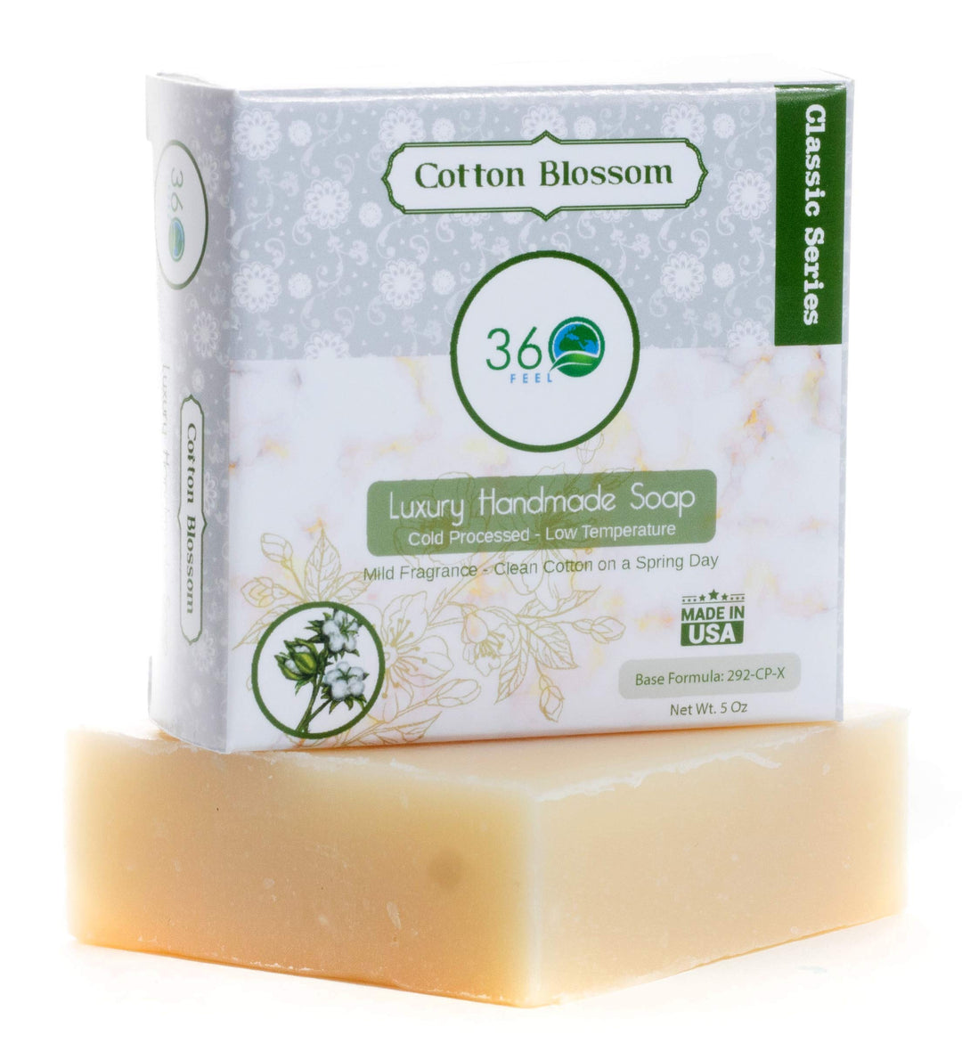 Clean cotton Soap 5 oz Castile Handmade Soaps -Refreshing Spring scent- Essential Oil Natural Mans Soap bar- Anniversary Wedding Gifts- Made in USA-Gift ready Cotton Blossom