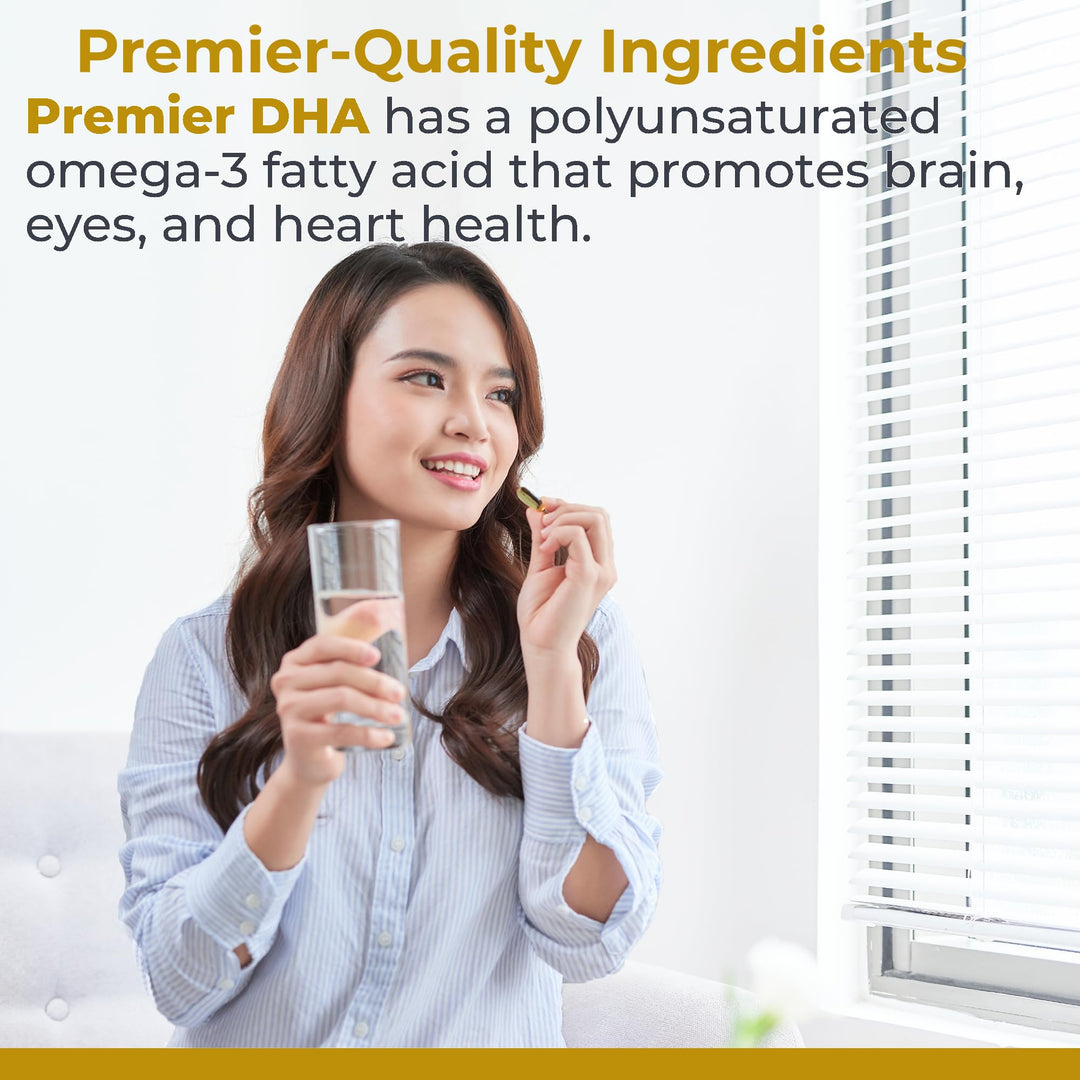 Premier DHA, 60 Softgels, Vegan Product - Plant-Source DHA for Premier Support for The Brain, Nerves, Eyes and Heart