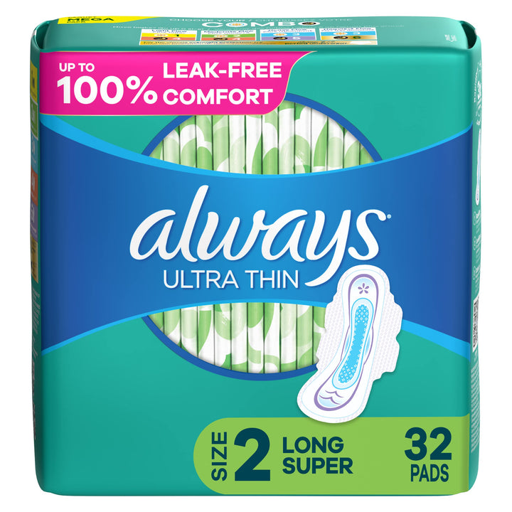 Ultra Thin Size 2 Super Pads With Wings Unscented, 32 Count, Multi