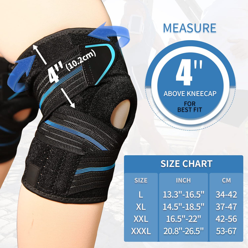 Upgrade Knee Brace with Adjustable Elastic bands and Side Steel Bar Stabilizers and Gel Pads for Maximum Knee Support and Compression for Knee Stability for Patella Pain Relief Meniscus Injuries Recovery for Men & Women