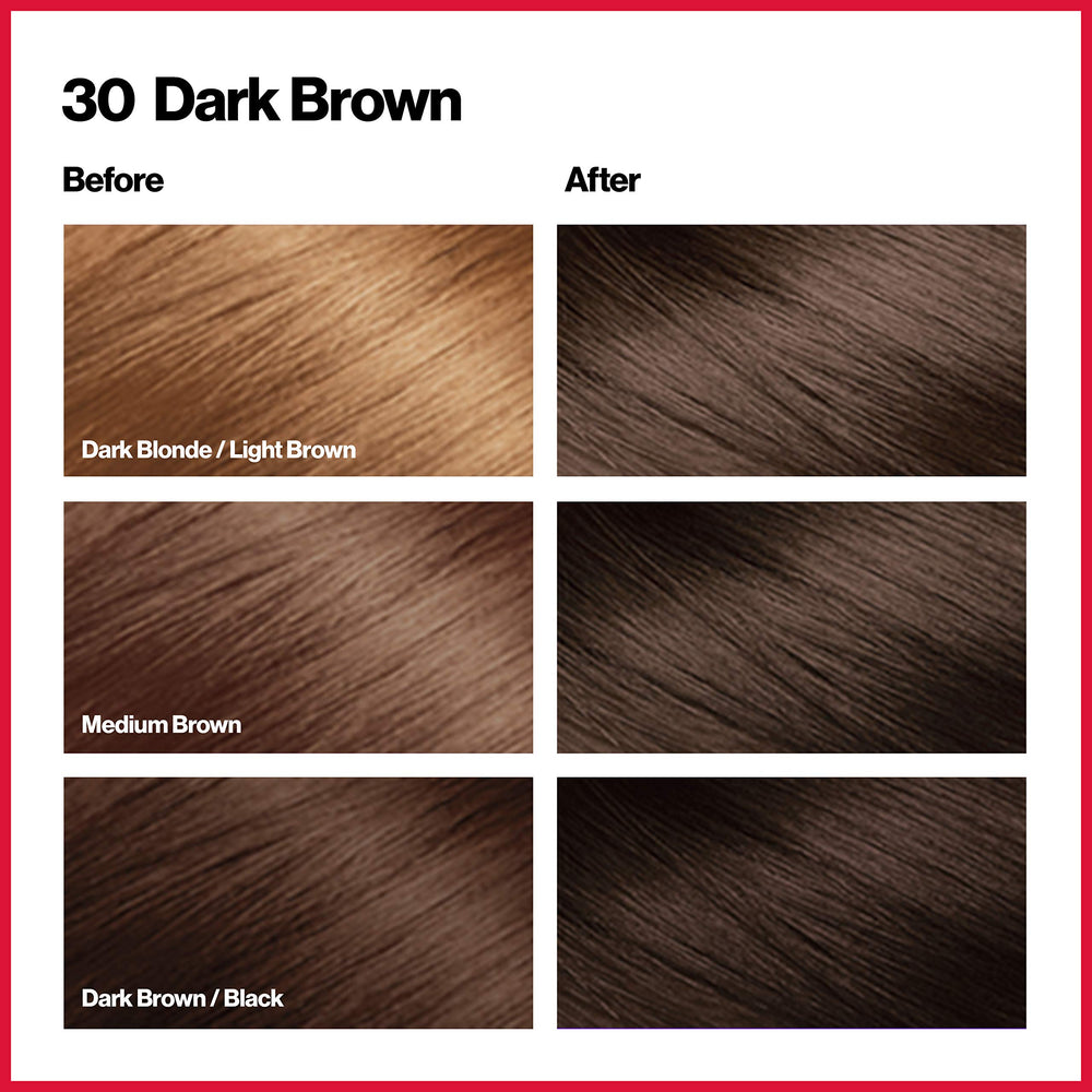 Revlon Colorsilk Beautiful Color, Permanent Hair Dye with Keratin, 100% Gray Coverage, Ammonia Free, 30 Dark Brown