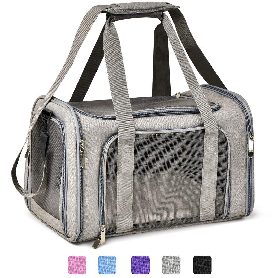 Large Dog Cat Carriers Puppies up to 25Lbs, Big Dog Carrier Soft Sided, Collapsible Travel Puppy Carrier - Large - Grey