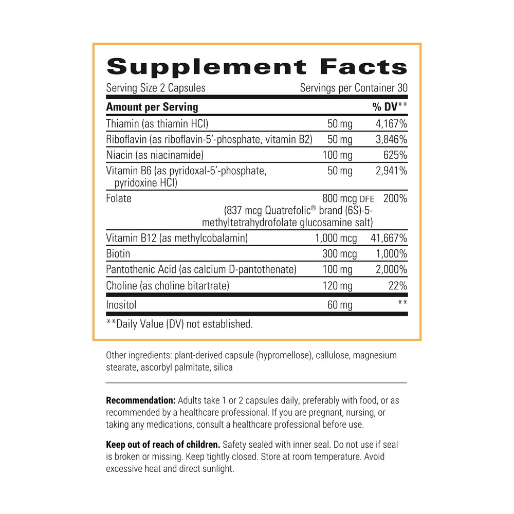 Active B-Complex - Energy Metabolism Support* - B-Complex Vitamin Supplement with 8 B-Vitamins, Vitamin B12, Folate, Choline - 60 Capsules