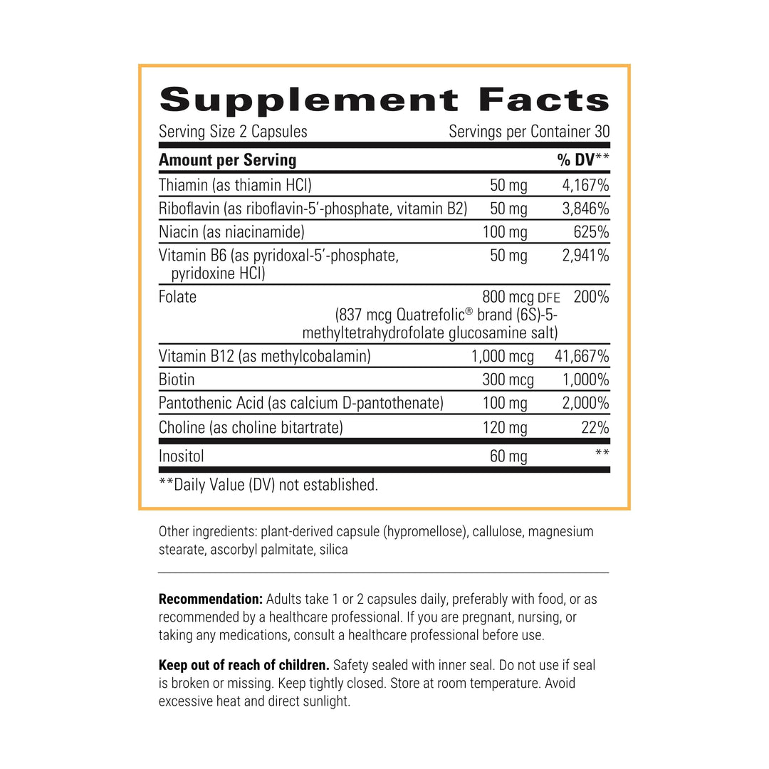 Active B-Complex - Energy Metabolism Support* - B-Complex Vitamin Supplement with 8 B-Vitamins, Vitamin B12, Folate, Choline - 60 Capsules