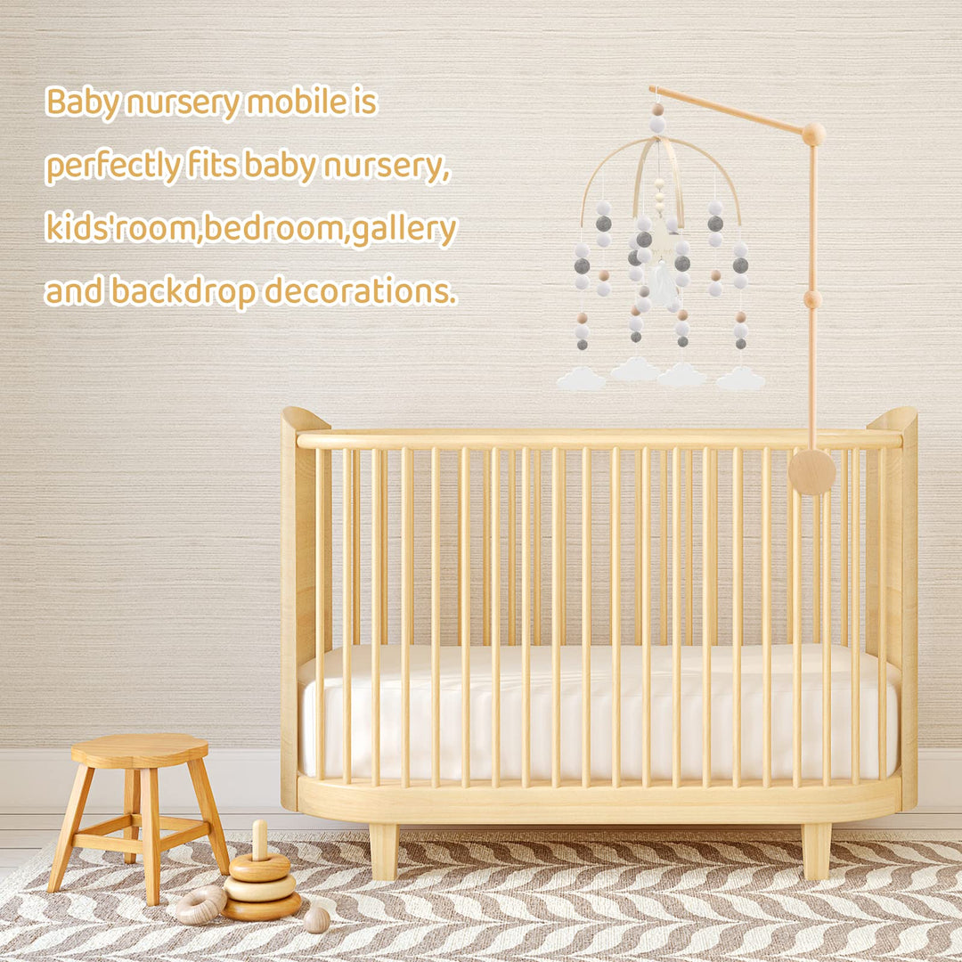 Cloud Crib Mobile,Mobiles for Crib,Handmade Nursery Mobiles,Wall Hanging Decor Baby Crib Mobile for Ceiling Mobile Fiber Wall Art(Gray-Clouds)