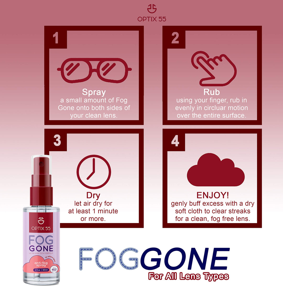 New Anti Fog Spray for Glasses - Safe for Anti Reflective Lenses & All Lenses | Defogger for Eye Glasses, Mirrors, Swim Goggles (2oz)