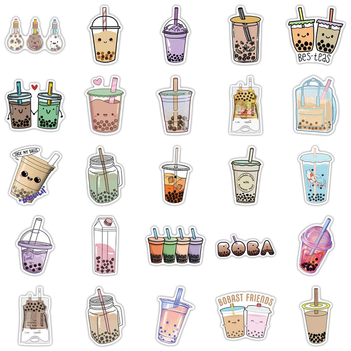 Aesthetic Stickers Black and White Stickers Pack 50PCS, Y2K Aesthetic Stickers for Laptop Decals Milk and Cookies Vinyl Waterproof Retro Vintage Stickers for Adults Teens (Pearl Milk Tea)