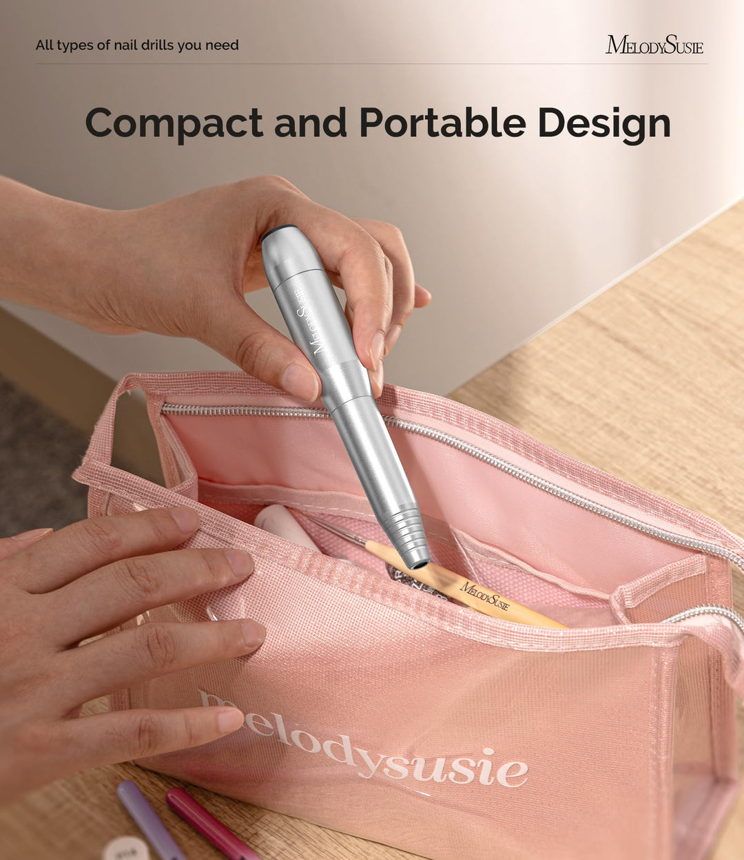 Portable Electric Nail Drill,PC120B Compact Efile Electrical Professional Nail File Kit for Acrylic, Gel Nails, Manicure Pedicure Polishing Shape Tools Design for Home Salon Use, Silver
