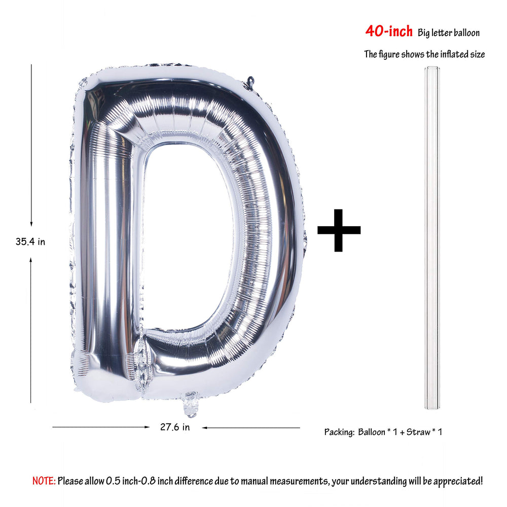 Letter Balloons 40 Inch Giant Jumbo Helium Foil Mylar for Party Decorations Silver D