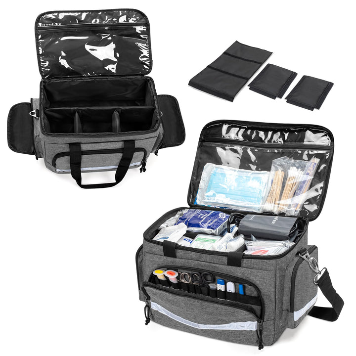 Medical Trauma Bag, First Aid Bags Empty Medical Bag with Detachable Dividers, Ideal for Nurse, Physical Therapists, Doctors, Gray (BAG ONLY)
