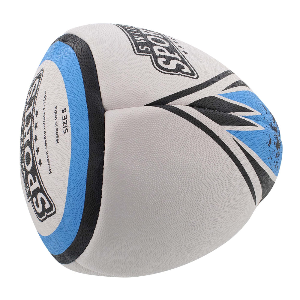Rugby Ball - White, Black, and Blue Regulation Size 5 Match Rugby Training Ball for Practice or Gameplay