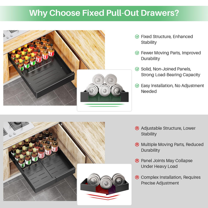 Pull Out Cabinet Organizer Fixed With Adhesive Nano Film,Heavy Duty Storage and Organization Slide Out Pantry Shelves Sliding Drawer Pantry Shelf for Kitchen,Living Room 9.8W x 16.9D x3.1H(1PC)