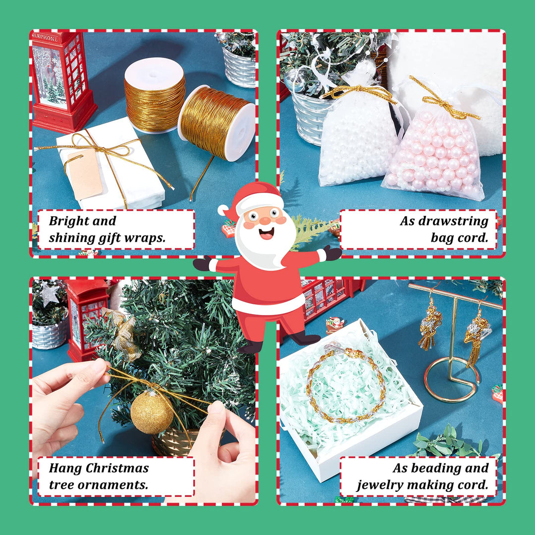 109 Yards 1.5mm Metallic Cord Gold Thread String Braided Metallic Beading Cords Metallic Tinsel Cord Tinsel String Braids Hair Cords for Gift Wrap Christmas Tree Ornaments Hanging