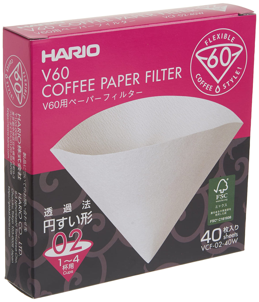 Hario V60 Paper Coffee Filters, Size 02, 40 Count, White