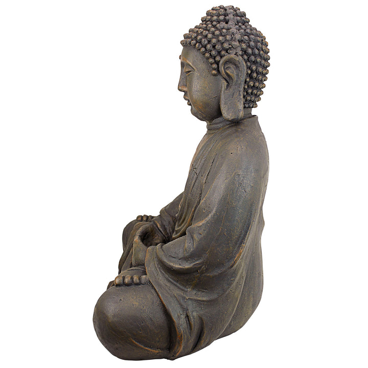 AL1614 Meditative Asian Decor of the Grand Temple Indoor/Outdoor Garden Statue, Medium, 18 inches wide, 25 inches tall, Handcast Polyresin, Basalt Stone Finish