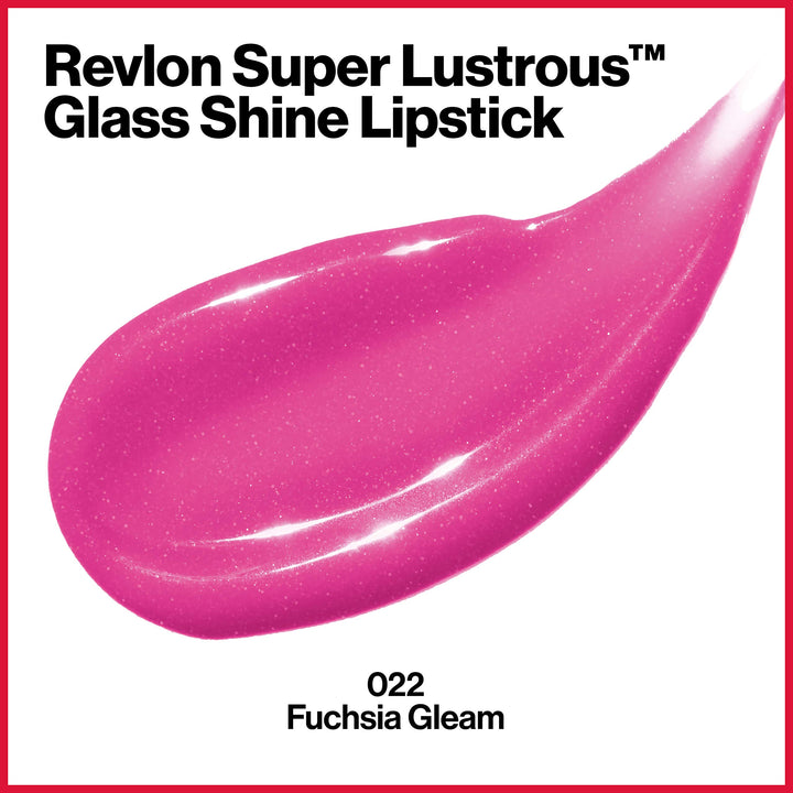Super Lustrous Glass Shine Lipstick, Flawless Moisturizing Lip Color with Aloe, Hyaluronic Acid and Rose Quartz, Fuchsia Gleam (022), 0.15 oz