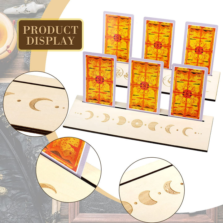 Wooden Tarot Card Stand holder 4 Pieces Moon Phase Tarot Card Altar Stand Moon Shape and Rectangle Card Holder Lenormand or Oracle Card Display Stands Tarot Card Stand for Witch Divination Tools
