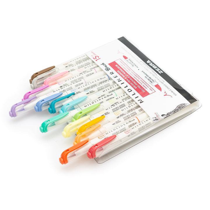 Mildliner Brush Marker, Double Ended Brush and Fine Tip Pen, Assorted Soft Colors, 15 Count (Pack of 1)