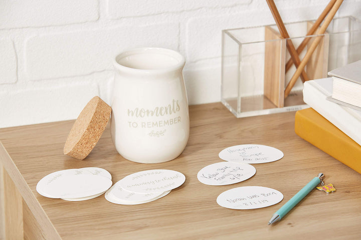 Gratitude Jar, Ceramic Blessings Keepsake Jar with Cork Topper and Memories to Cherish Notecards, Personalized Gift Idea, Christmas Gifts, Holiday Gift Ideas, Wedding Christmas Gifts, White