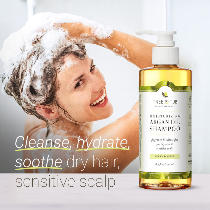 Fragrance Free Shampoo for Dry & Sensitive Scalp - Gentle Unscented Hydrating Hair Shampoo for Women & Men, Moisturizing Sulfate Free Shampoo w/Organic Argan Oil, All Natural Soapberry