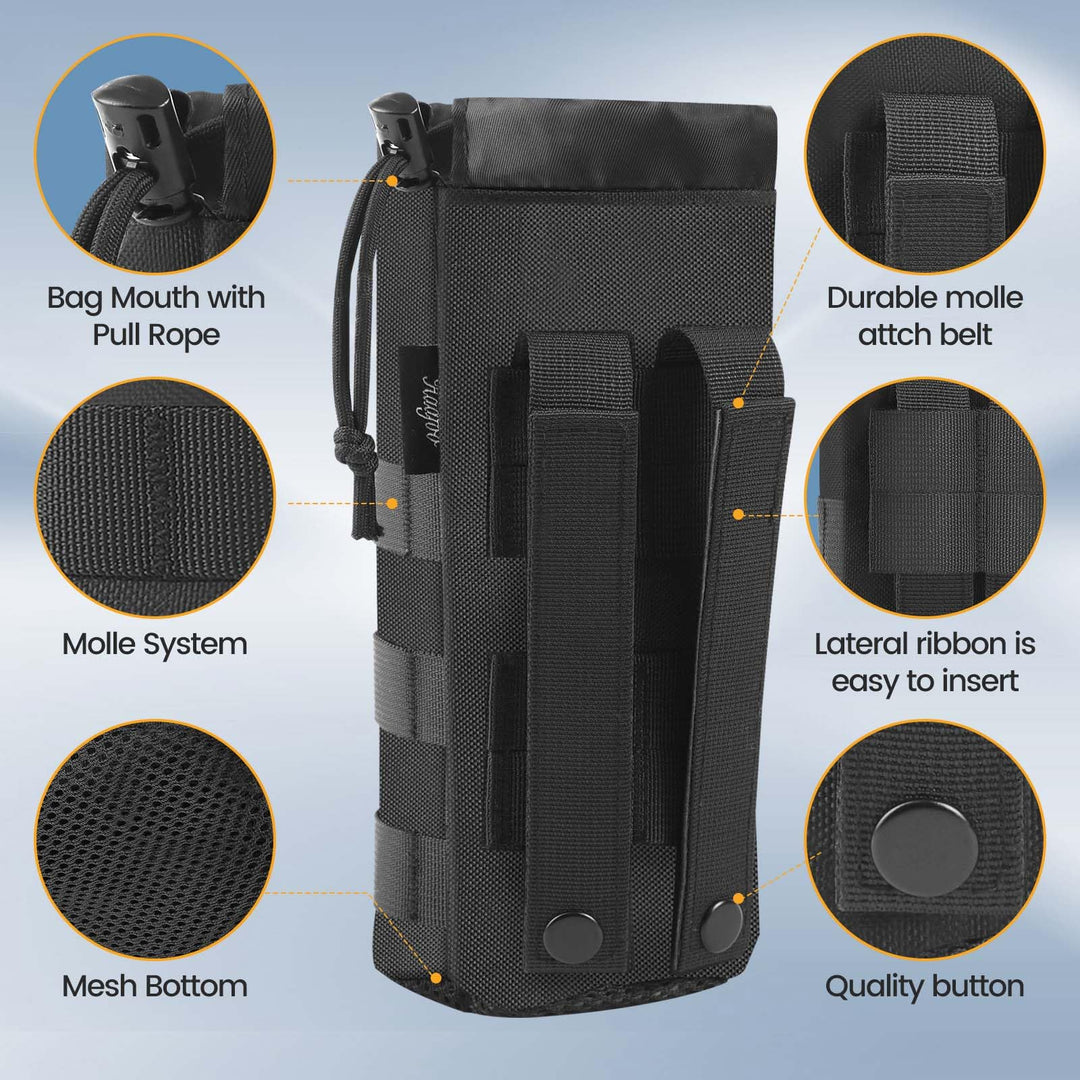 Molle Water Bottle Holder - Upgraded 1000D Nylon Tactical Molle Water Bottle Pouch, Sports Water Bottle Bag Bottom Mesh Lining Hydration Carrier for Camping, Climbing, Hiking and Travelling