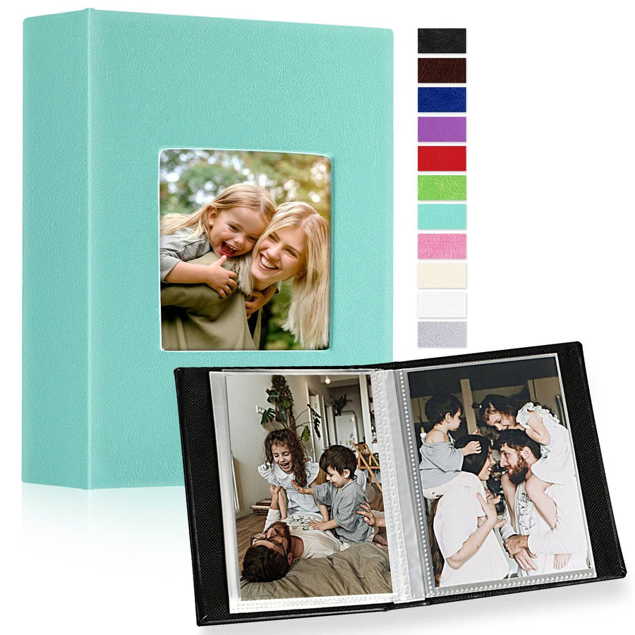 Photo Album 4x6 100 Pockets 2 Packs, Small Mini Capacity Leather Photo Albums, Each Pack Holds 100 Top Loader Vertical Only Pictures Teal