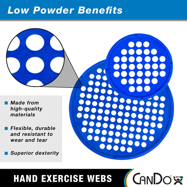 Hand Exercise Webs for Physical Therapy, Grip Strengthening, and Hand, Finger, Wrist Resistance Workouts, Portable Size, Low Powder, 14 Diameter, Blue: Heavy