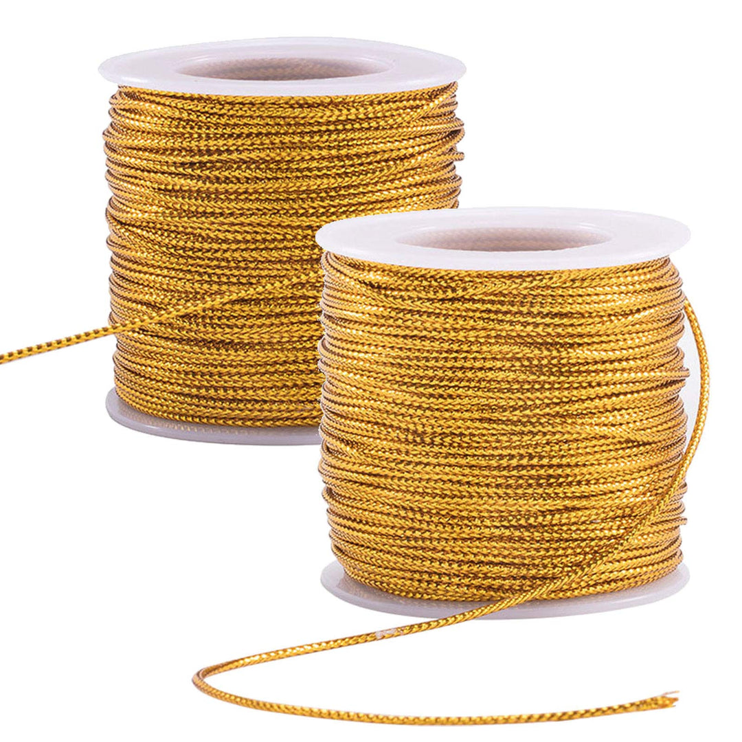 109 Yards 1.5mm Metallic Cord Gold Thread String Braided Metallic Beading Cords Metallic Tinsel Cord Tinsel String Braids Hair Cords for Gift Wrap Christmas Tree Ornaments Hanging